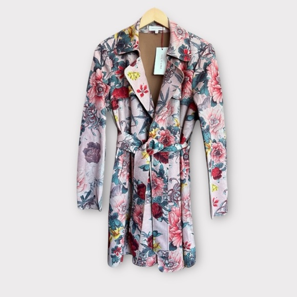 Solitaire Jackets & Blazers - Solitaire • Marcela Floral Faux Suede Belted Jacket